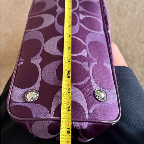 Coach Signature Purple Jacquard Shoulder Bag Tote – Leather Trim, Size: Large - Picture 7 of 12